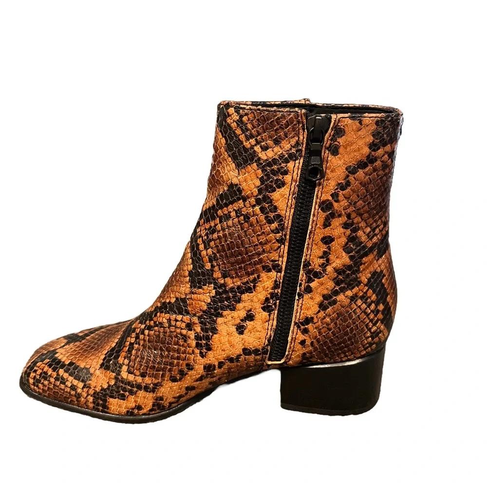 NEW Rag & Bone Aslen Snakeskin Leather Golden Brown Sz 5.5 Ankle Boots